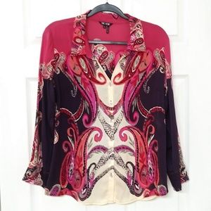 Nic + Zoe Silk Abstract Print Button Down Blouse